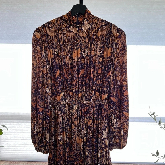 Ulla Johnson New York Wilhemina Gathered Printed Dress Purple Beige Celestial P - Picture 3 of 9